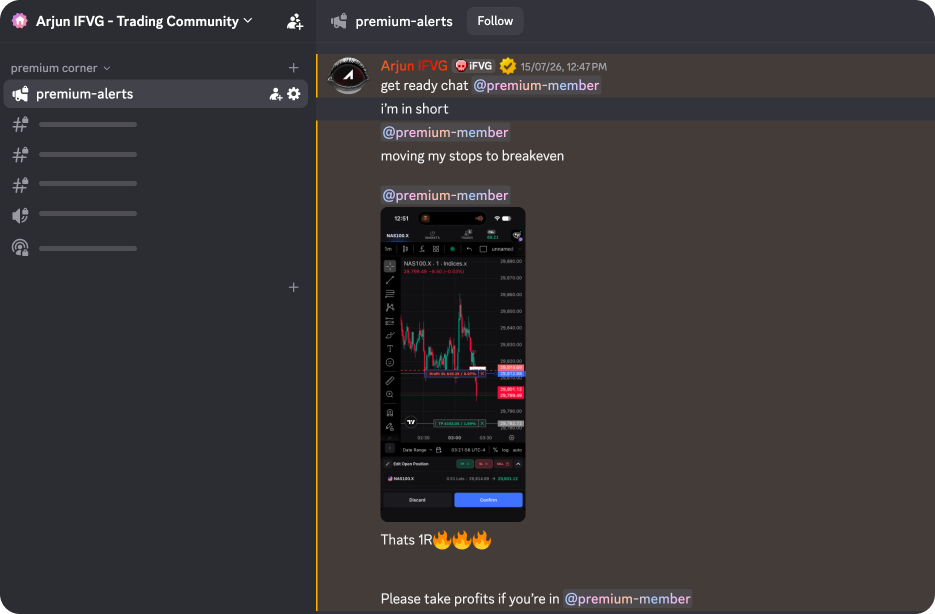 Members-only Discord with premium alerts from Arjun IFVG